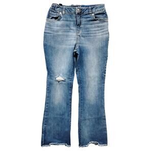 Cat & Jack Flare Super Stretch Jeans Size 14 Girls Blue Denim Distressed Raw hem